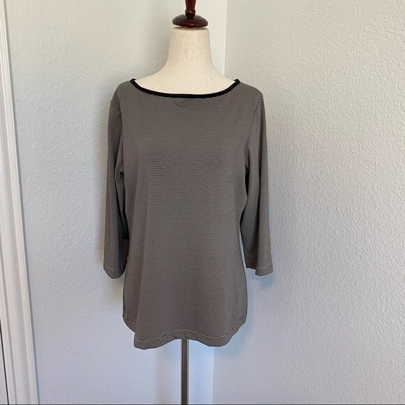 CHICO's Market 3/4 sleeve black cream striped size 12 - Picture 2 of 9